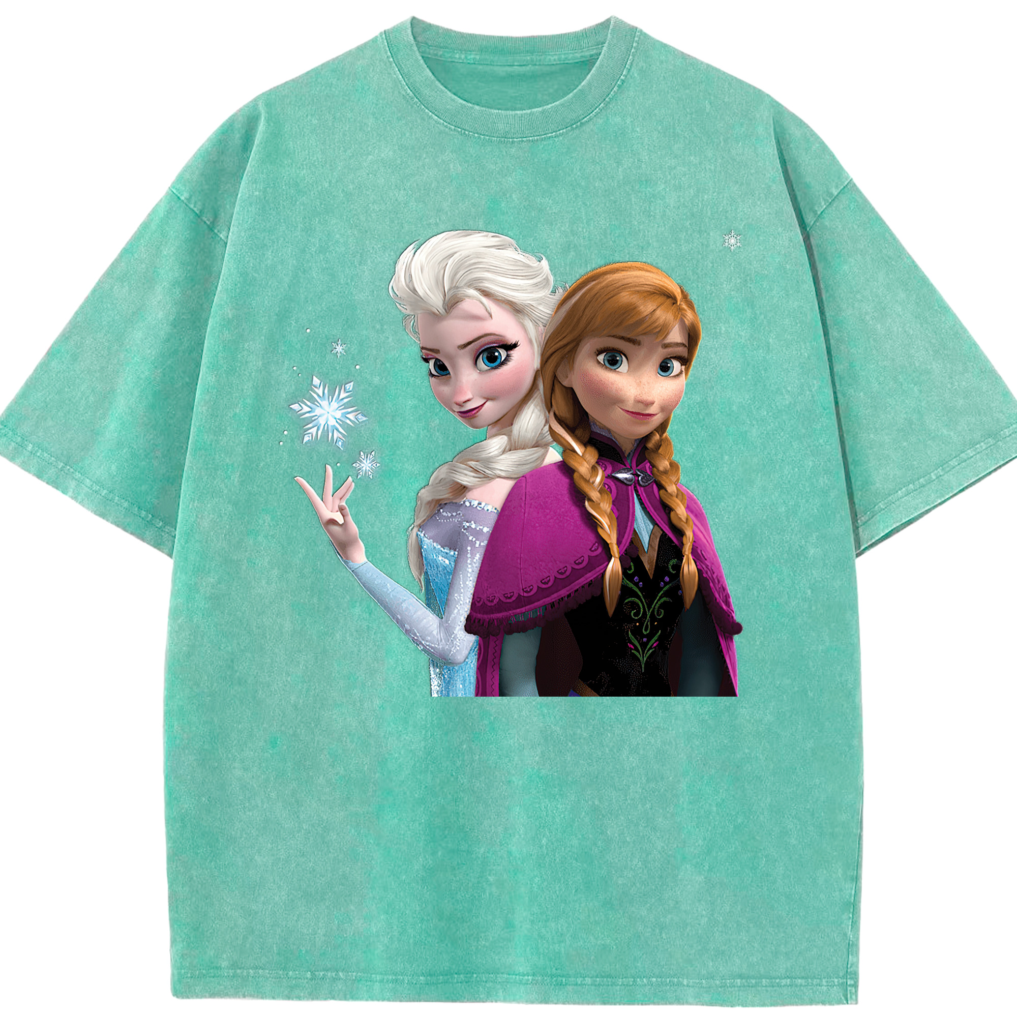 （画像用） アナと雪の女王 アンナ エルサ Frozen Anna Elsa 綿100% ヴィンテージ風 半袖Tシャツ（フロントプリント）